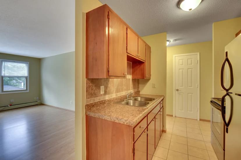 Galley Kitchen, Dining Room and Living Room